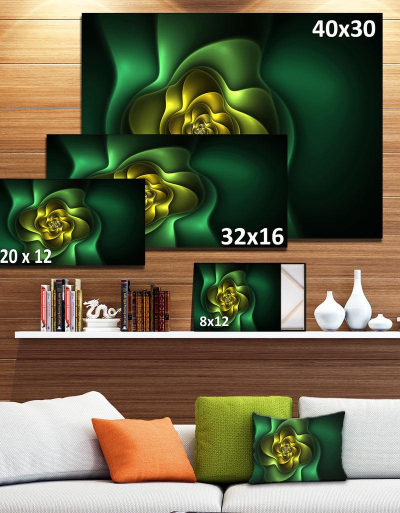 Designq Fractal Green Flower On Black - Floral Canvas Wall Art