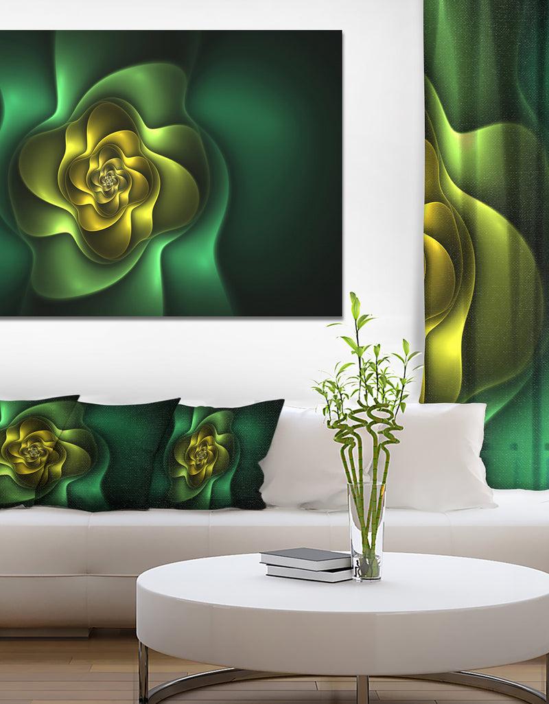 designq Fractal Green Flower on Black - Floral Canvas Wall Art