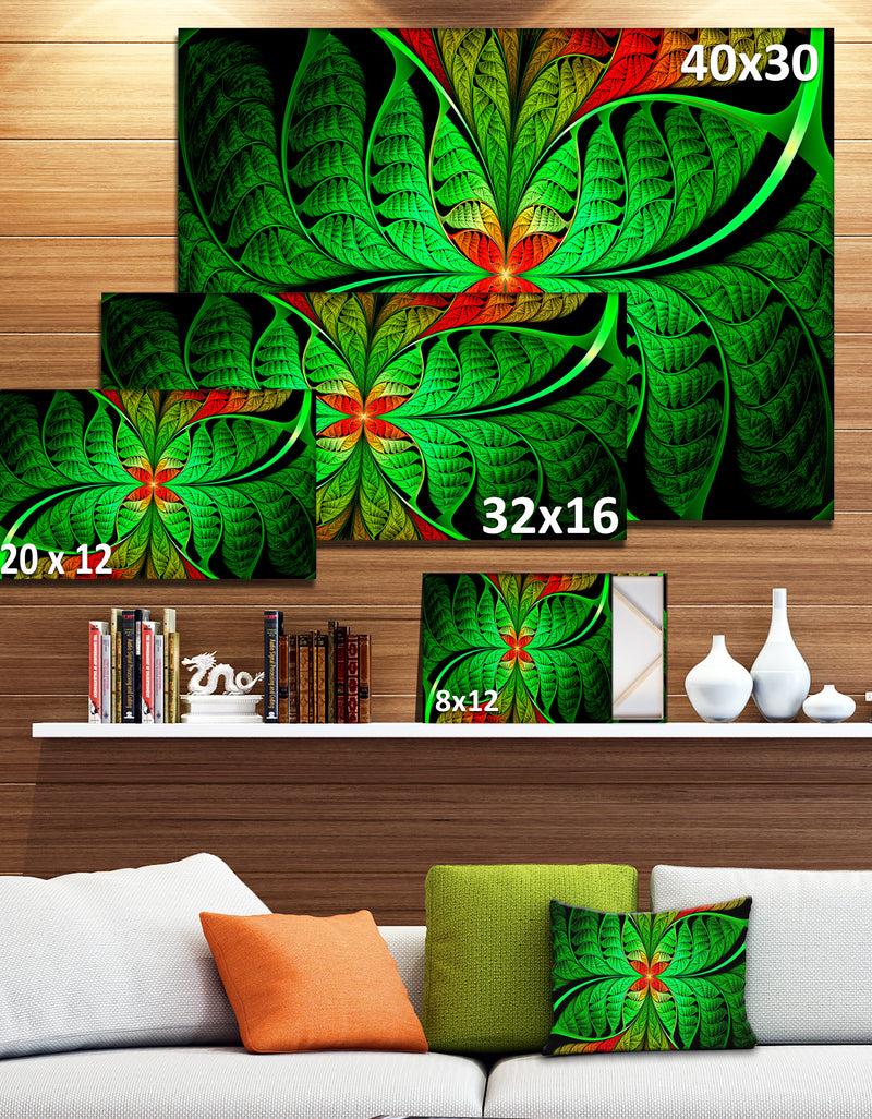 Designq Fractal Green Leaf Design - Large Wall Art On Canvas