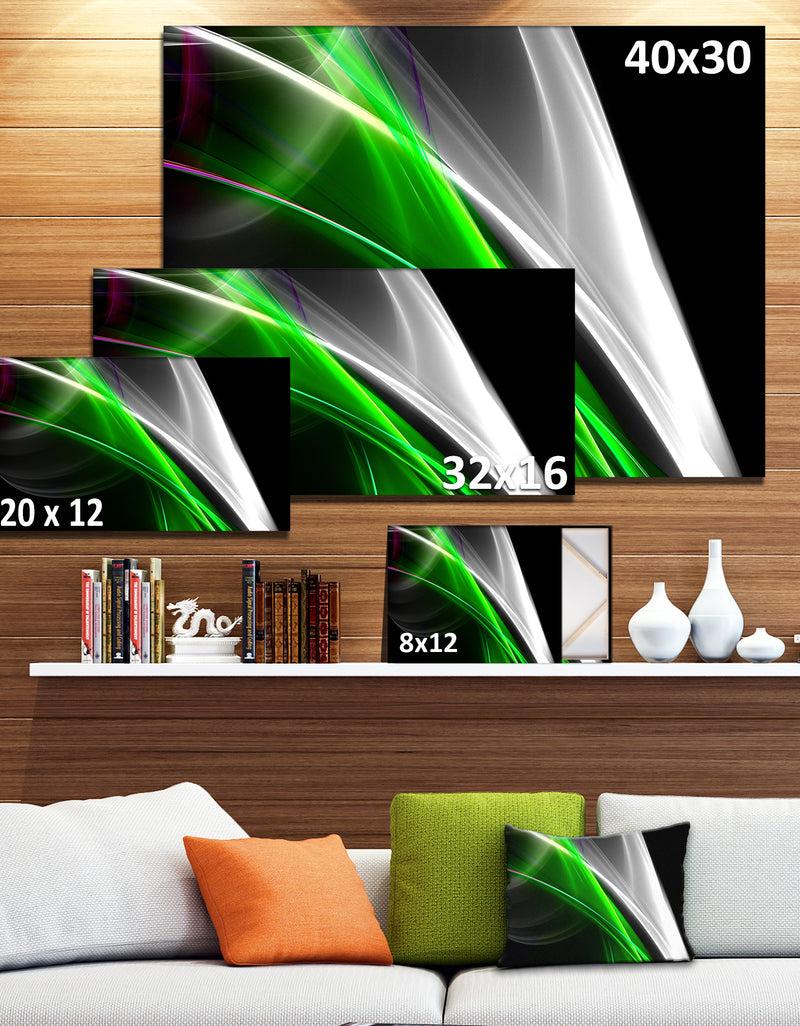 Designq Fractal Lines Green White - Abstract Digital Art Canvas Print