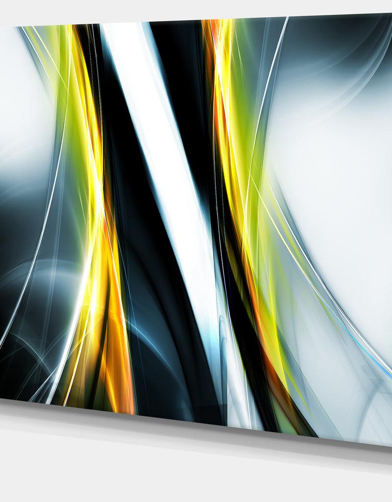 Designq Fractal Lines Yellow White - Abstract Digital Art Canvas Print