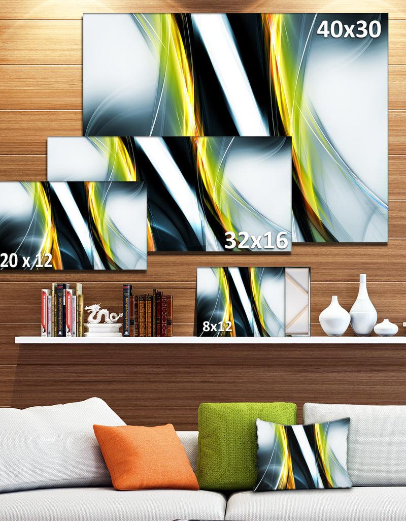 Designq Fractal Lines Yellow White - Abstract Digital Art Canvas Print