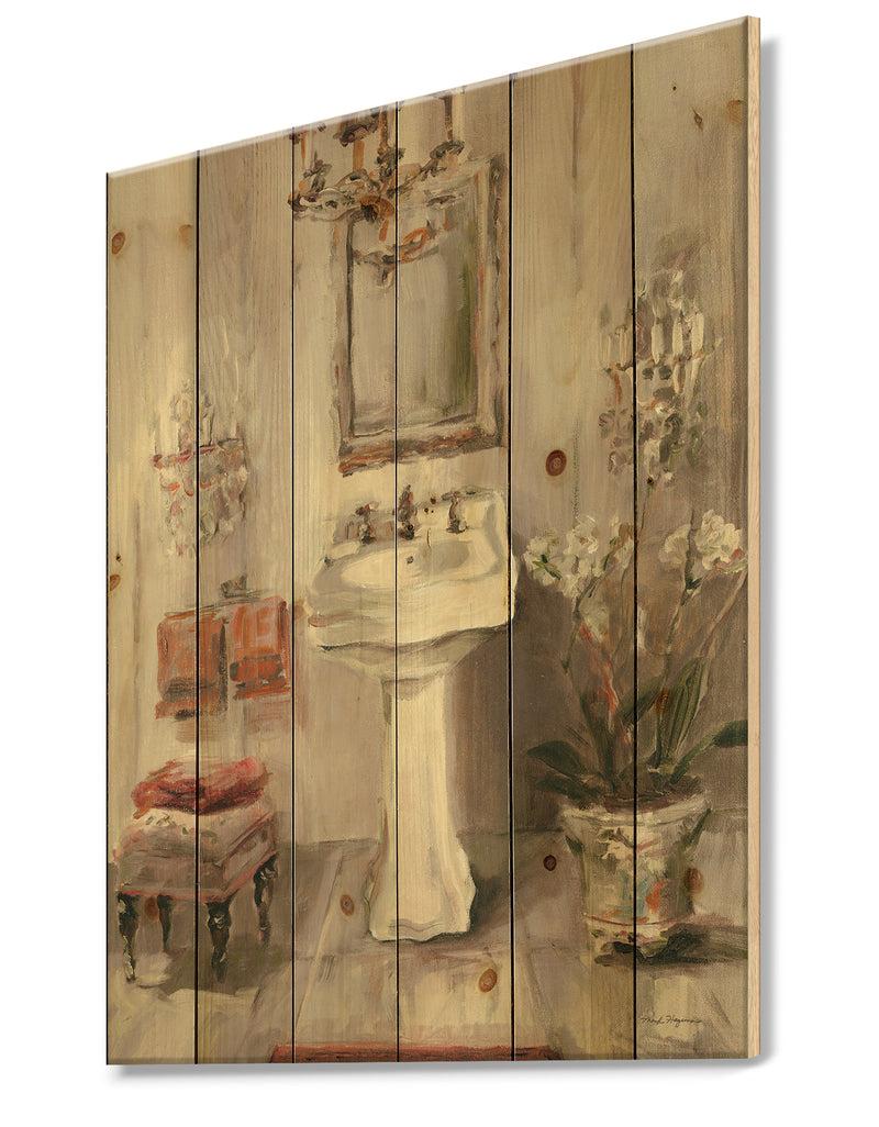 Designq French Bath La Baignoire I - Traditional Bathroom Print On Natural Pine Wood