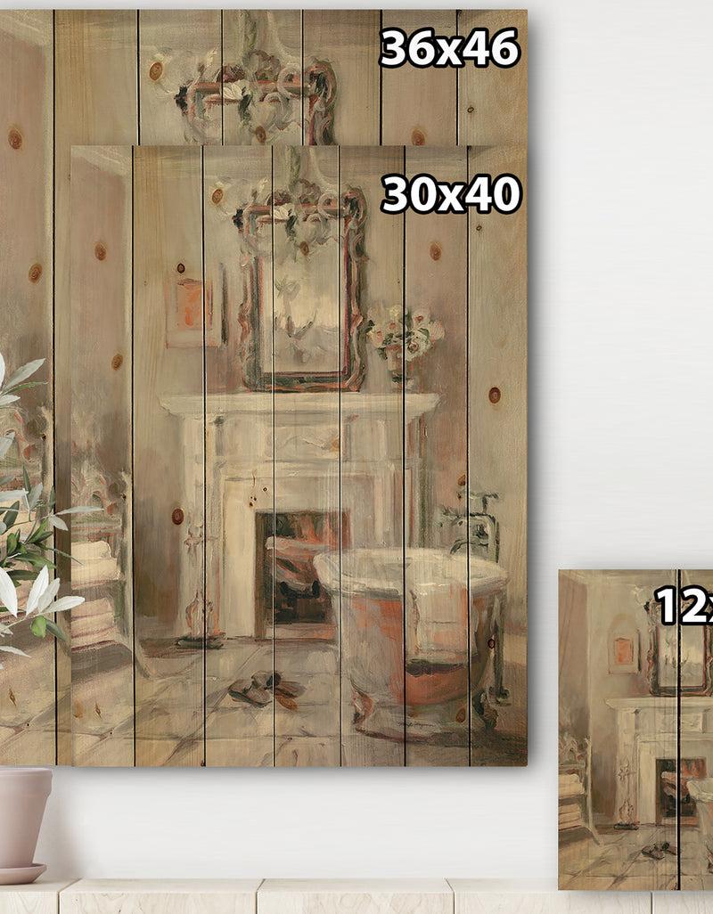 Designq French Bath La Baignoire II - Traditional Bathroom Print On Natural Pine Wood