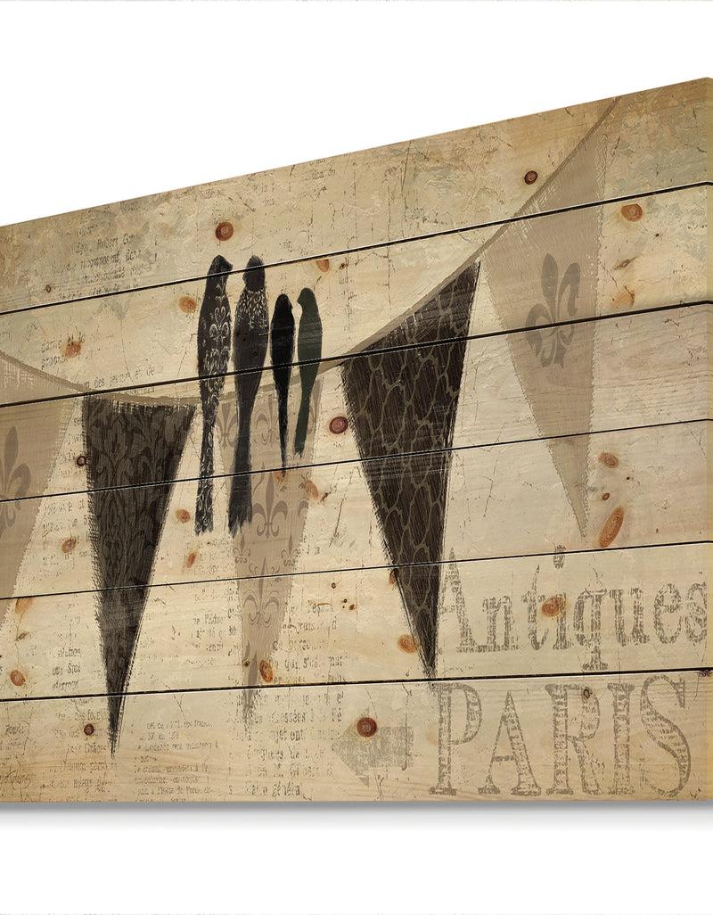 Designq French Bird Flea Market III - Farmhouse Print On Natural Pine Wood