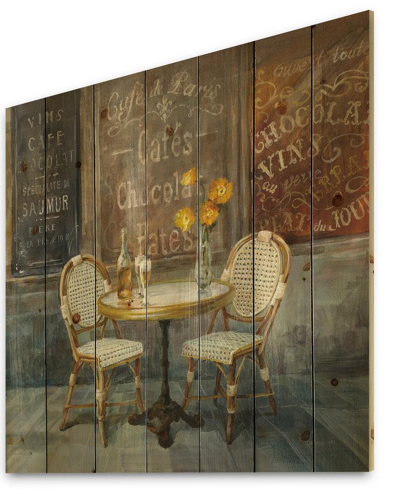 Designq French Cafe - Traditional Print On Natural Pine Wood