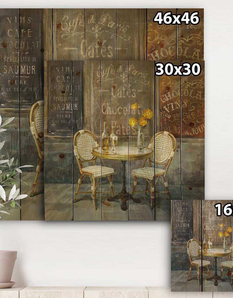 Designq French Cafe - Traditional Print On Natural Pine Wood