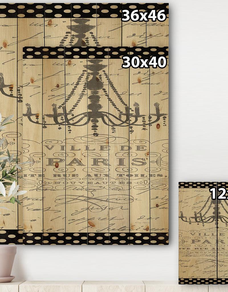Designq French Chandeliers Couture I - Fashion Print On Natural Pine Wood