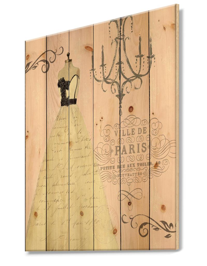 Designq French Chandeliers Couture II - Fashion Print On Natural Pine Wood