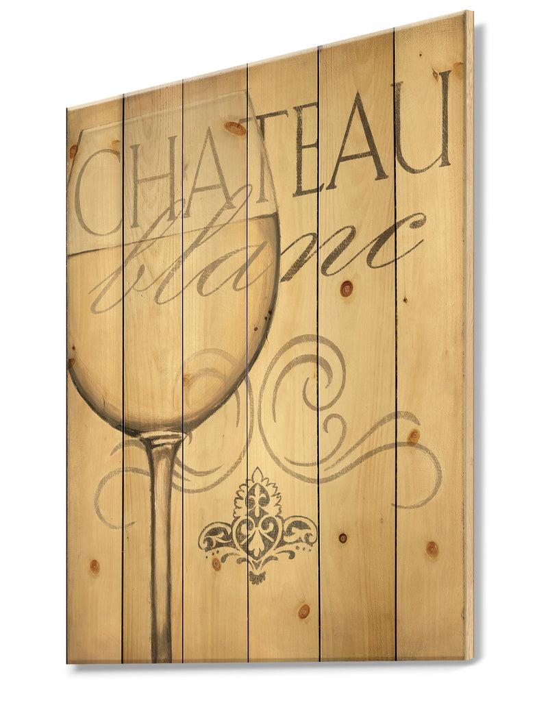 Designq French Chateau White Wine II - Food And Beverage Print On Natural Pine Wood