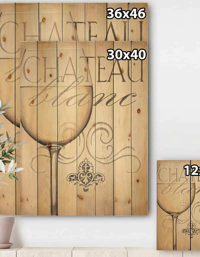 Designq French Chateau White Wine II - Food And Beverage Print On Natural Pine Wood