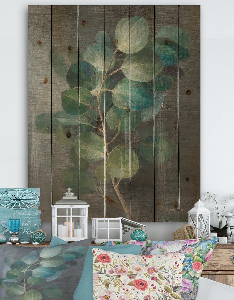designq Fresh leaves I - Traditional Print on Natural Pine Wood