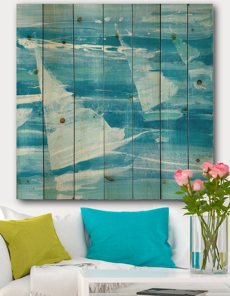 designq From the Shore I - Nautical & Beach Print on Natural Pine Wood