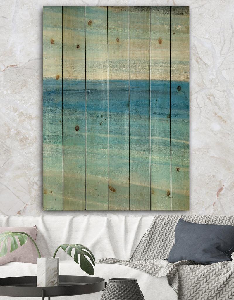 designq From the Shore III - Nautical & Beach Print on Natural Pine Wood