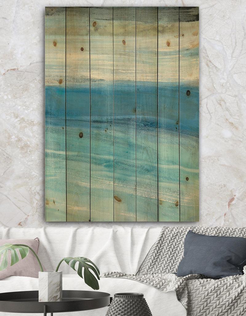 designq From the Shore IV - Nautical & Beach Print on Natural Pine Wood