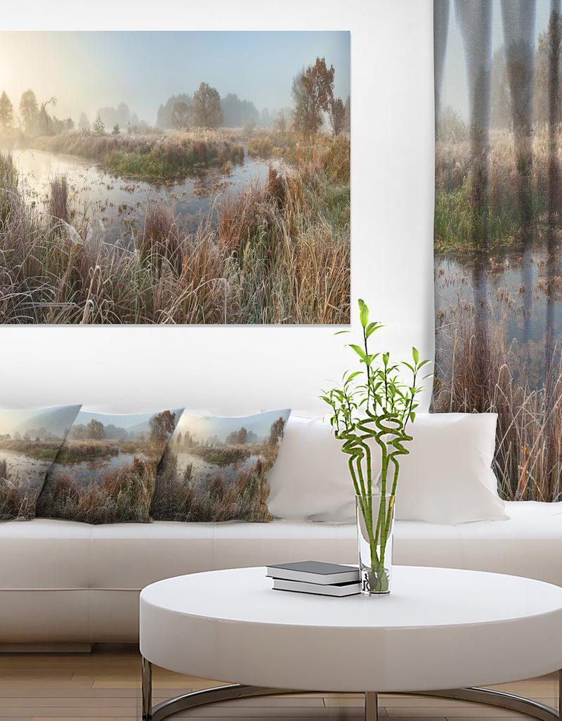 designq Frosty Grass Aside River Panorama - Landscape Print Wall Artwork