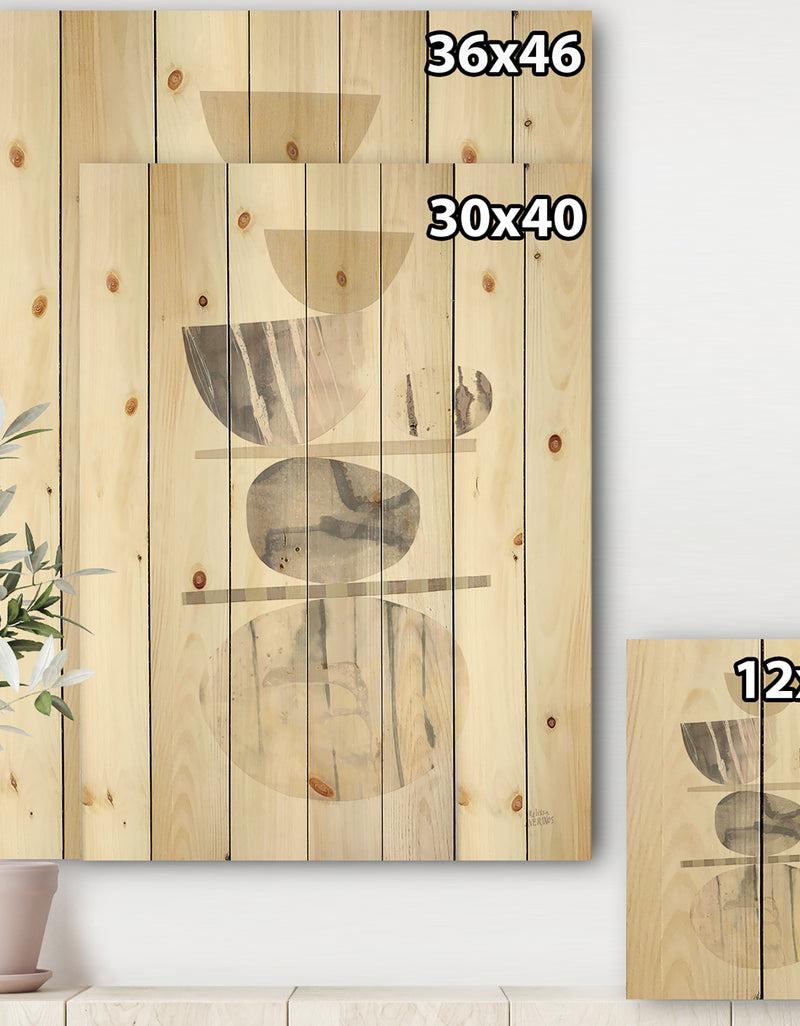 Designq Geometric Balance Neutral II - Shabby Chic Print On Natural Pine Wood