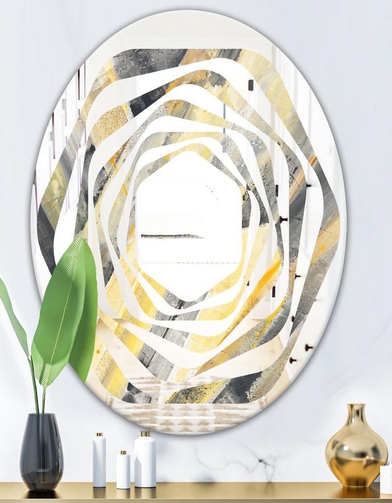 Designq Geometric Beige Glacier - Modern Round Or Oval Wall Mirror - Whirl