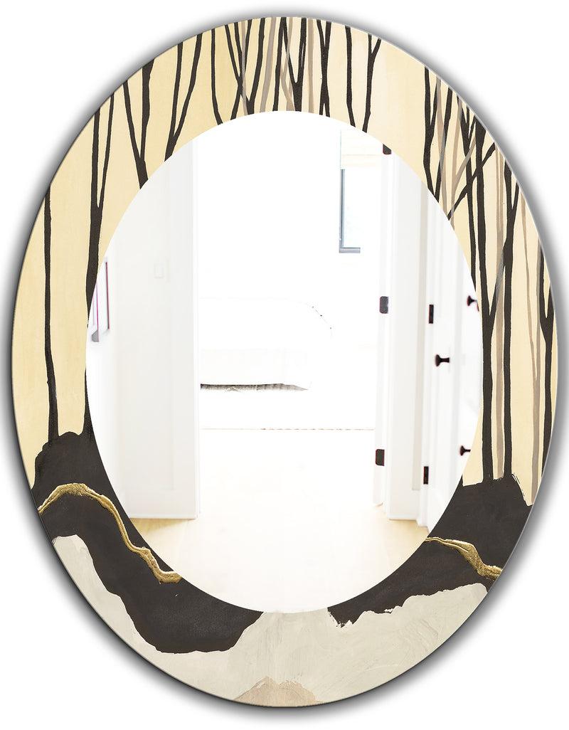 Designq Geometric Forest - Farmhouse Mirror - Frameless Oval Or Round Wall Mirror
