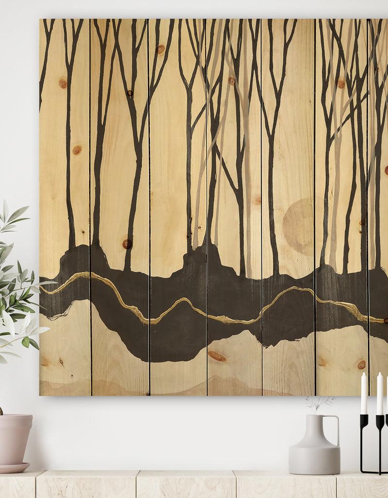 designq Geometric Forest - Farmhouse Print on Natural Pine Wood