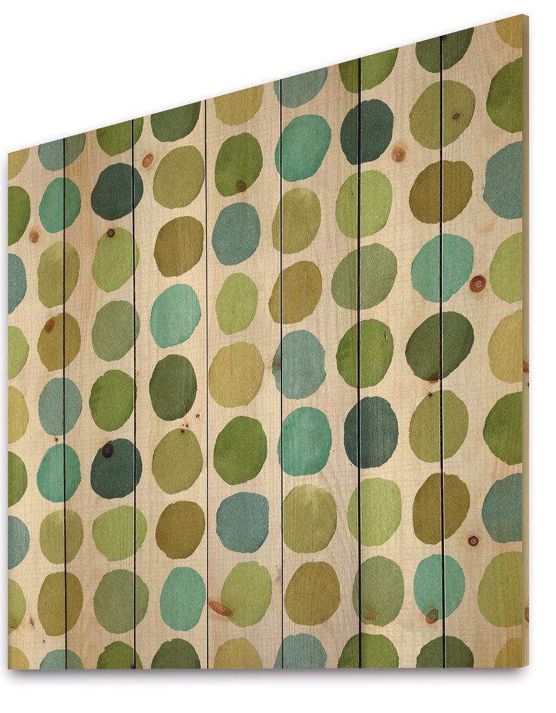 Designq Geometric Green Circle I - Mid-Century Modern Transitional Print On Natural Pine Wood