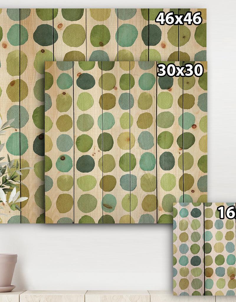 Designq Geometric Green Circle I - Mid-Century Modern Transitional Print On Natural Pine Wood