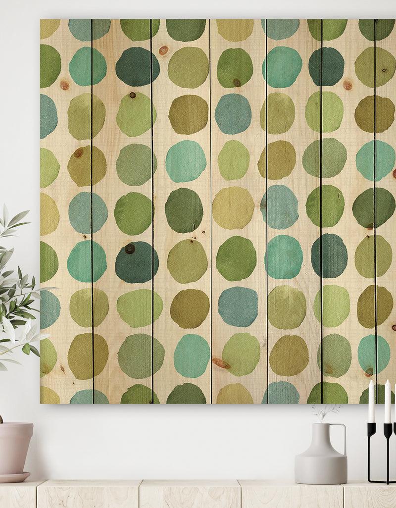 designq geometric Green Circle I - Mid-Century Modern Transitional Print on Natural Pine Wood