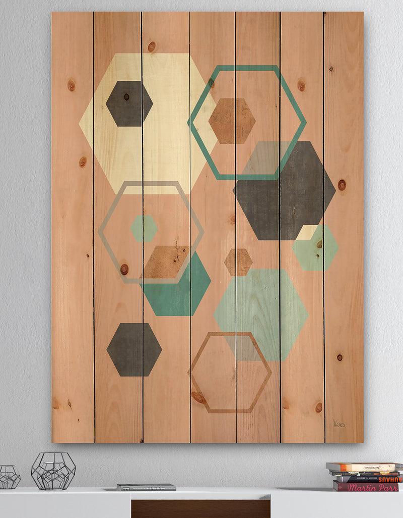 designq Geometric hexagons Pattern II - Transitional Print on Natural Pine Wood