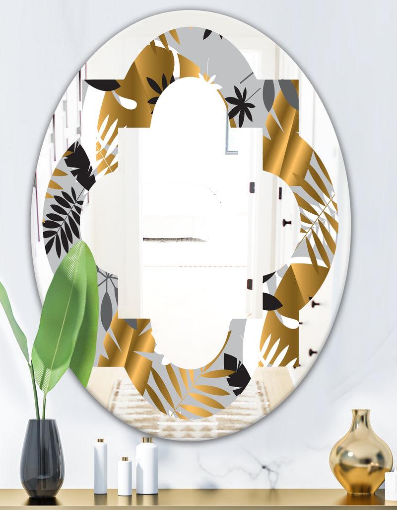 Designq Geometric Luxury Jungle Foliage Pattern - Modern Round Or Oval Wall Mirror - Quatrefoil