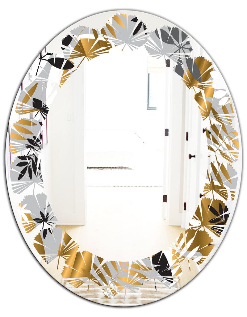 Designq Geometric Luxury Jungle Foliage Pattern - Modern Round Or Oval Wall Mirror - Leaves