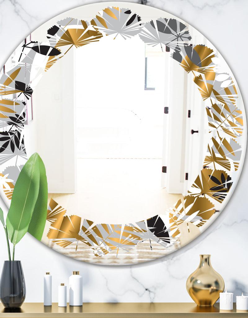 designq Geometric luxury jungle foliage pattern - Modern Round or Oval Wall Mirror - Leaves
