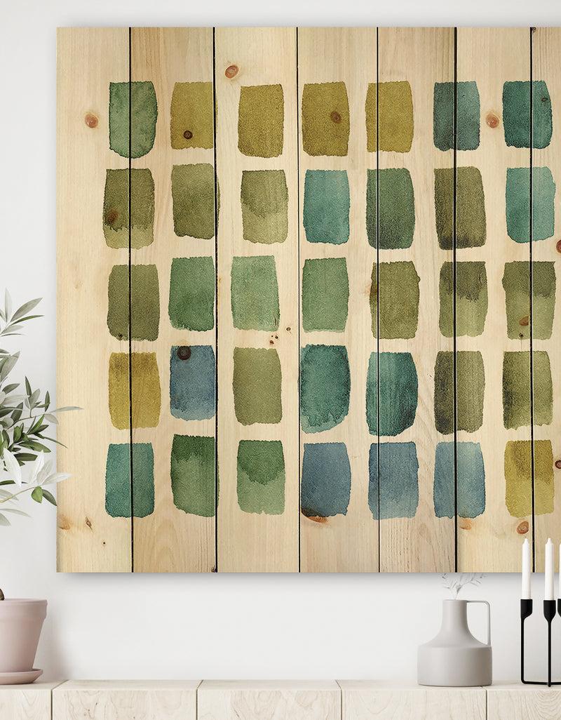 designq Geometric Maze of Blue And Green - Transitional Print on Natural Pine Wood