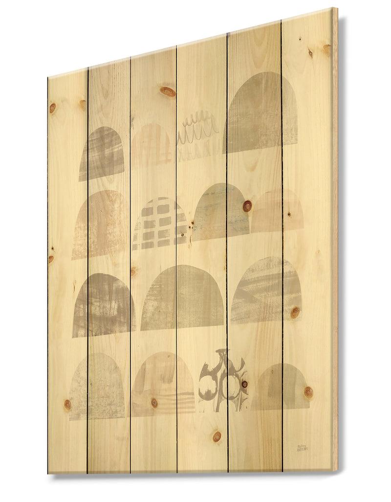 Designq Geometric Neutral Form V - Shabby Chic Print On Natural Pine Wood