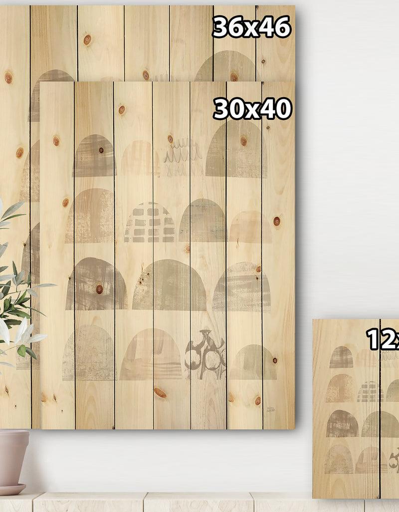 Designq Geometric Neutral Form V - Shabby Chic Print On Natural Pine Wood