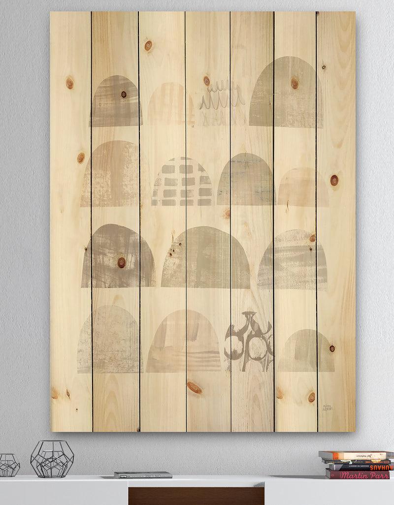 designq Geometric Neutral Form V - Shabby Chic Print on Natural Pine Wood