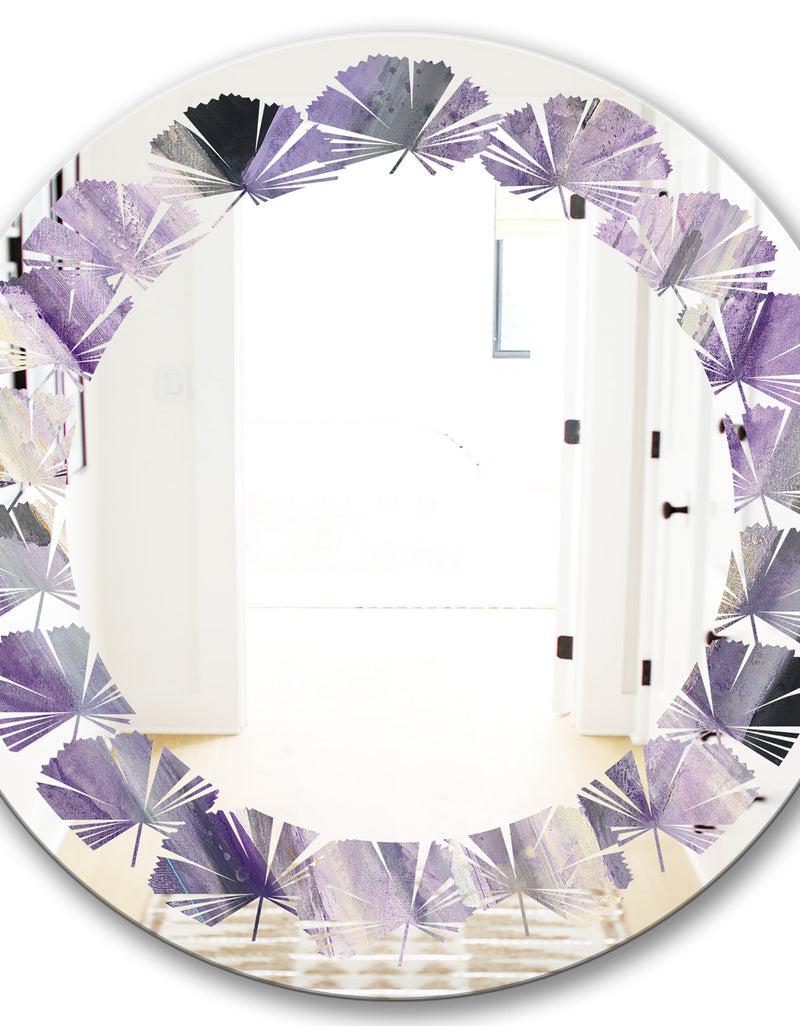 Designq Geometric Purple Glacier - Modern Round Or Oval Wall Mirror - Leaves