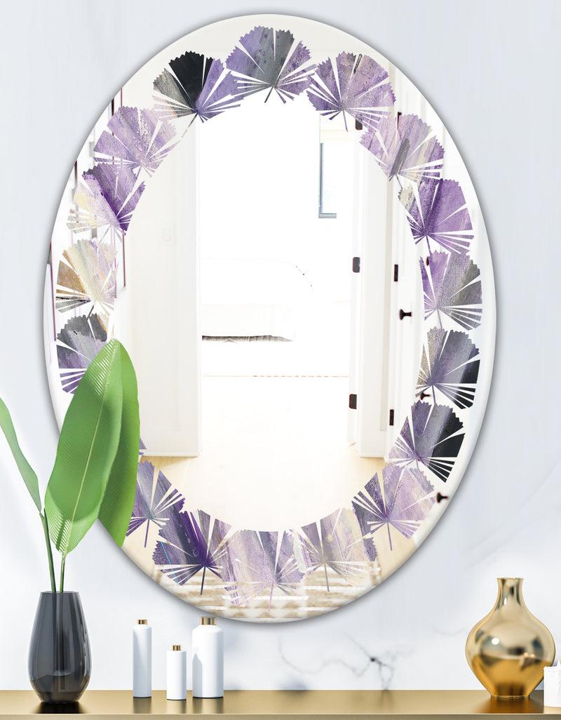 Designq Geometric Purple Glacier - Modern Round Or Oval Wall Mirror - Leaves
