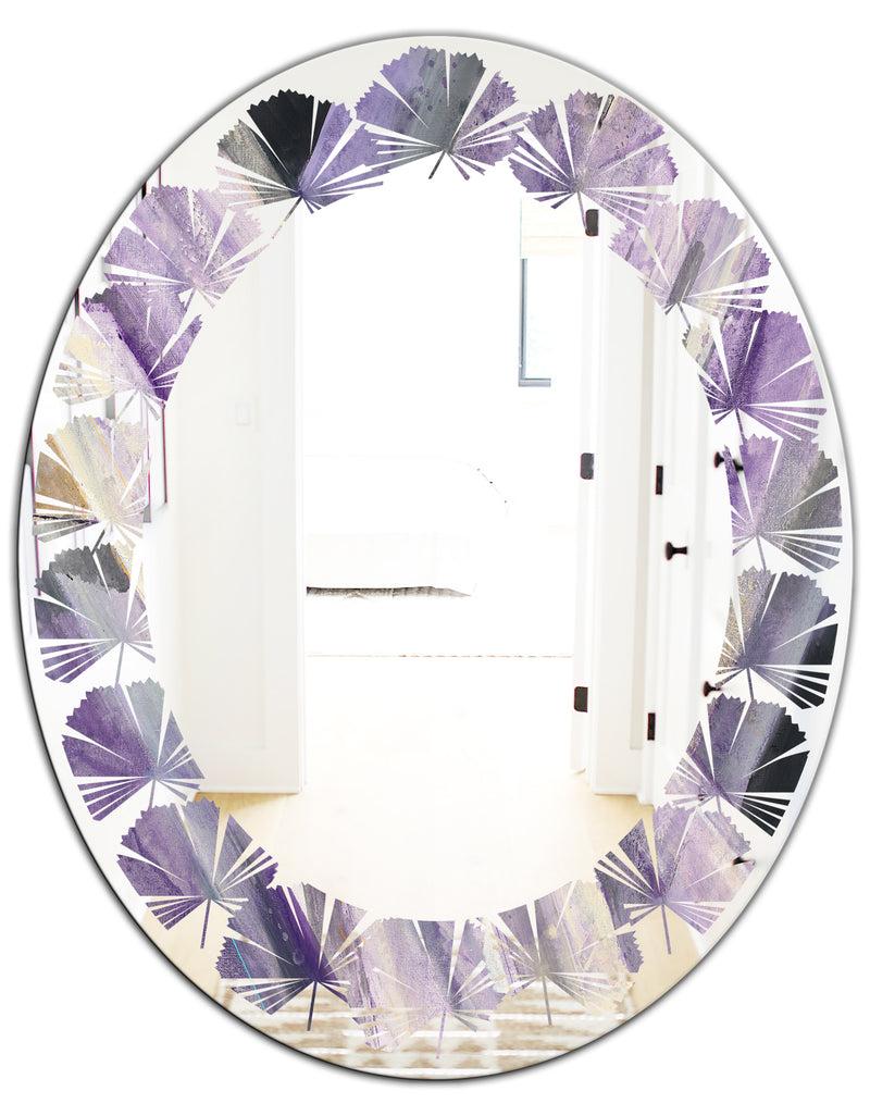Designq Geometric Purple Glacier - Modern Round Or Oval Wall Mirror - Leaves