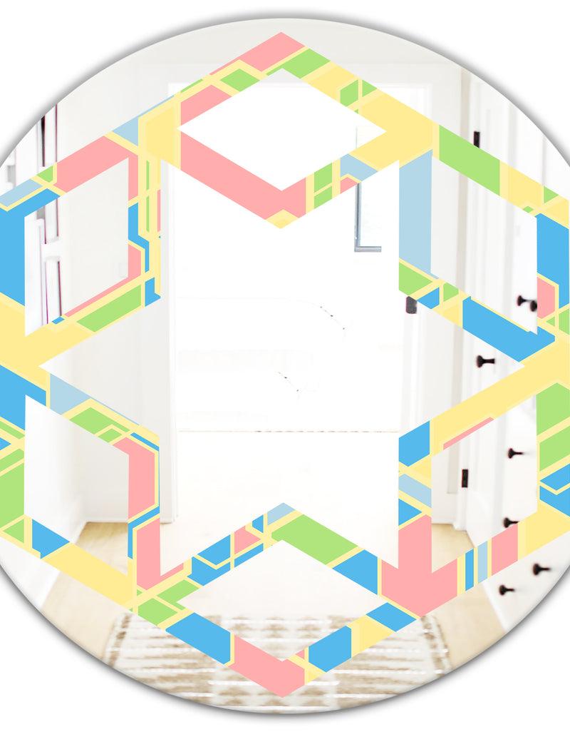 Designq Geometrical Pastel Abstract II - Modern Round Or Oval Wall Mirror - Hexagon Star