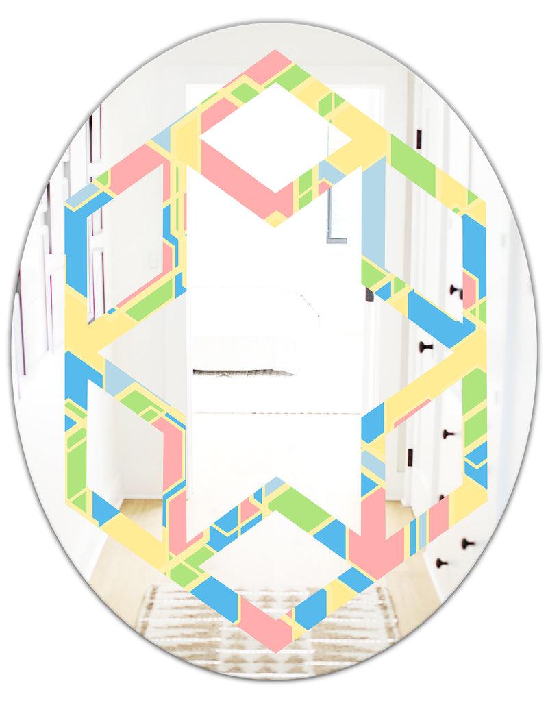 Designq Geometrical Pastel Abstract II - Modern Round Or Oval Wall Mirror - Hexagon Star