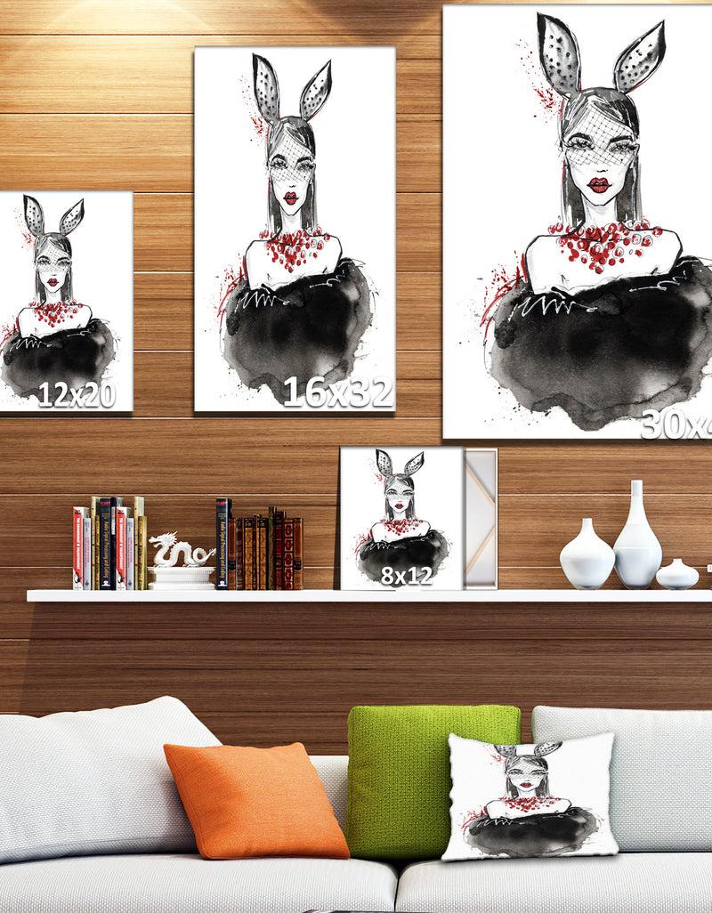 Designq Girl In Bunny Costume - Glamour Painting Print On Wrapped Canvas