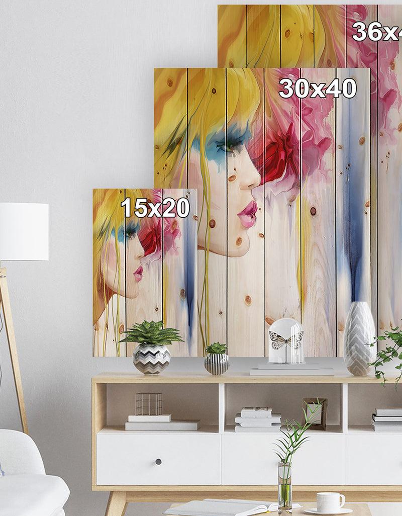 Designq Girl With Colorful Hair - Fashion Print On Natural Pine Wood