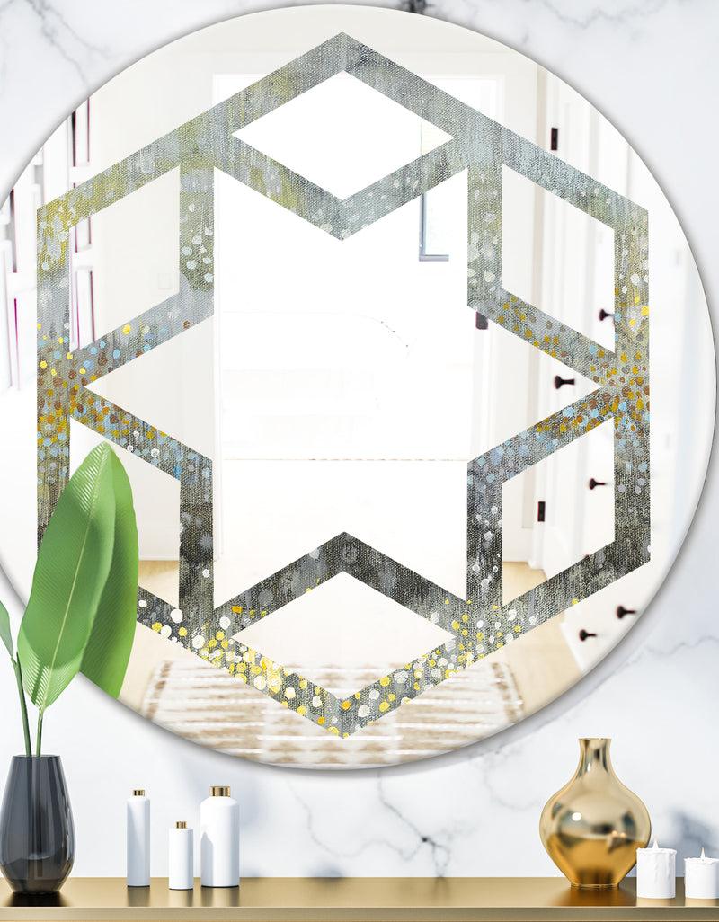 designq Glam Rain Abstract III - Modern Round or Oval Wall Mirror - Hexagon Star
