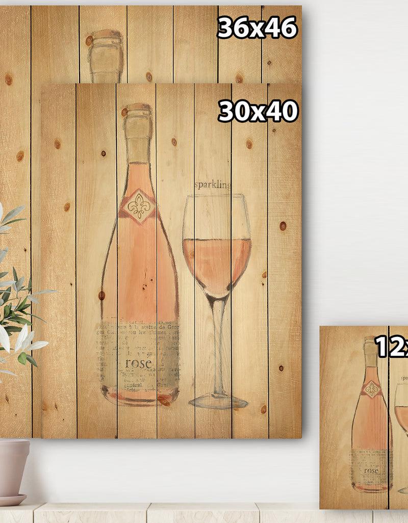 Designq Glam Sparkling Rose Wine - Glam Print On Natural Pine Wood