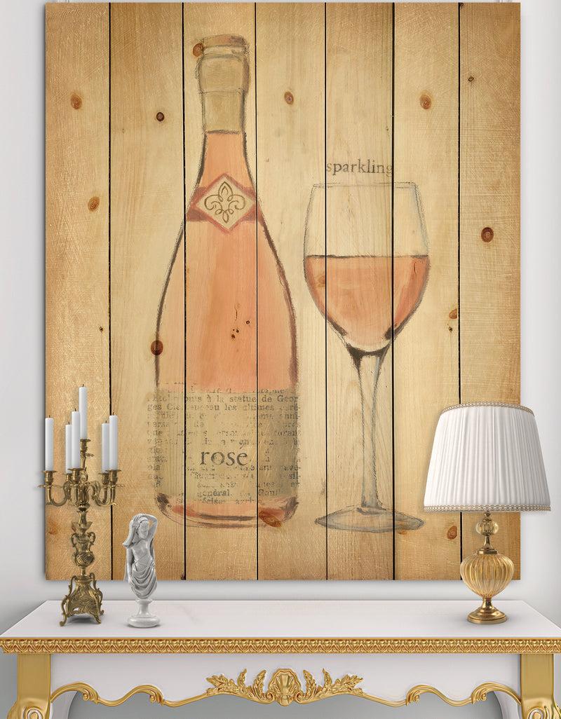 designq Glam Sparkling Rose Wine - Glam Print on Natural Pine Wood