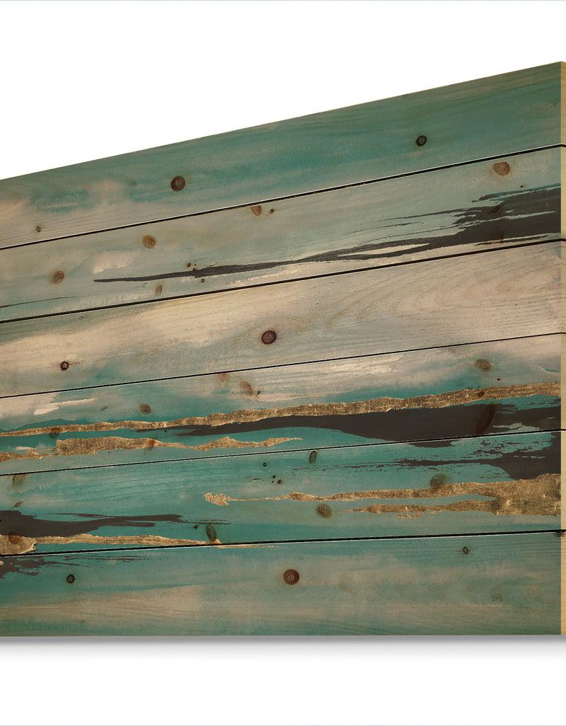 Designq Glam Teal Watercolor I - Modern & Contemporary Print On Natural Pine Wood