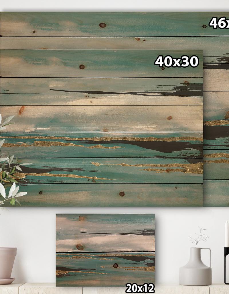 Designq Glam Teal Watercolor I - Modern & Contemporary Print On Natural Pine Wood
