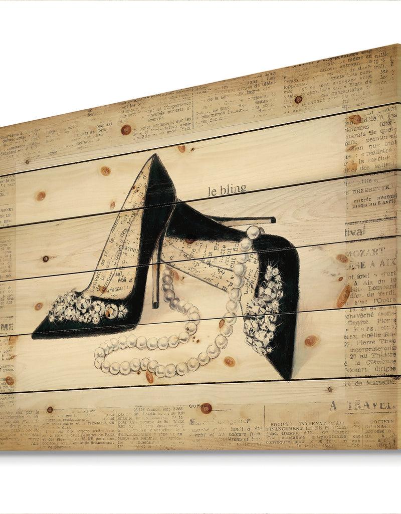 Designq Glamorous Black Diamond Stiletto I - Fashion Print On Natural Pine Wood