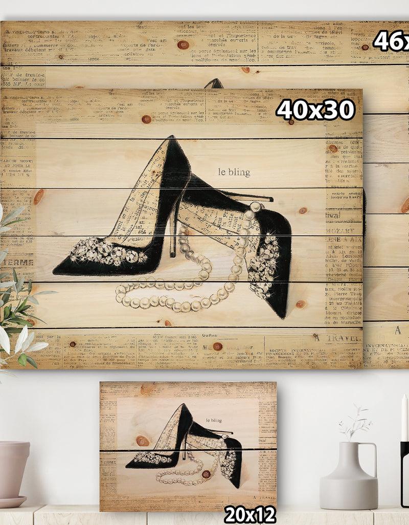 Designq Glamorous Black Diamond Stiletto I - Fashion Print On Natural Pine Wood