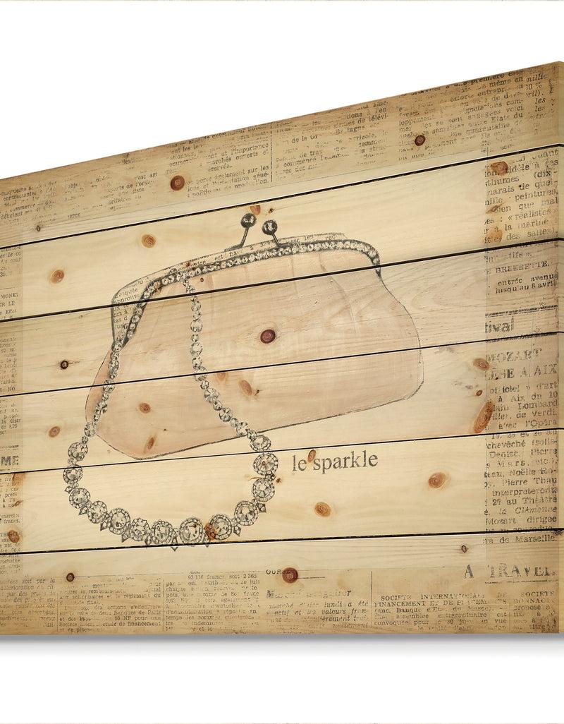 Designq Glamorous Sparkle Purse I - Fashion Print On Natural Pine Wood